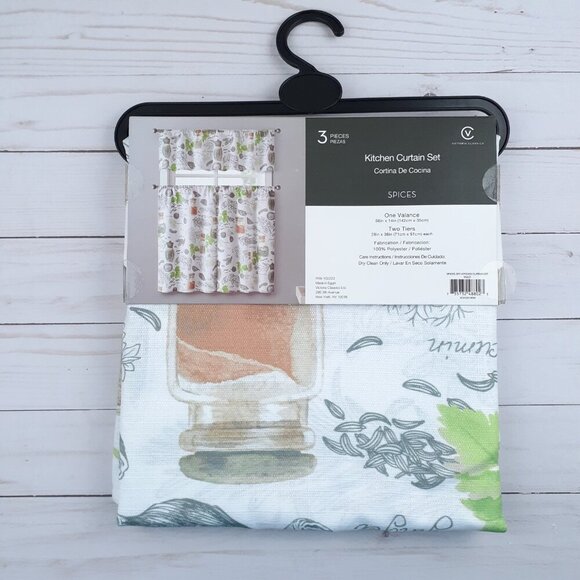 Kitchen Curtain Set 3 Pc Valance Tiers Spices Herbs - Picture 3 of 3